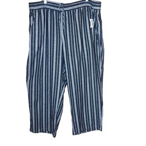 NEW Old Navy Wide Leg Linen Pants Plus Size XXL Blue Stripes Lagenlook Nautical